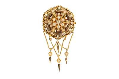 Lot 1288 - A diamond and enamel brooch / pendant, late 19th century