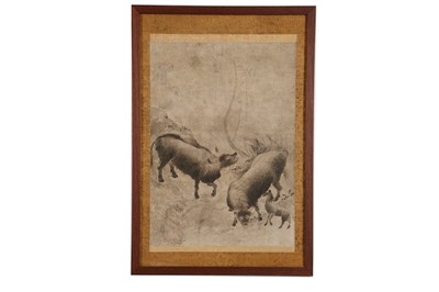 Lot 680 - A PAINTING OF THREE BUFFALO. Qing Dynasty or...