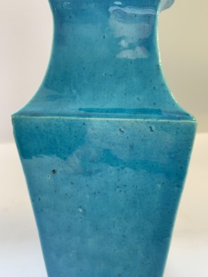 Lot 45 - A CHINESE SQUARE-SECTION TURQUOISE-GLAZED VASE.