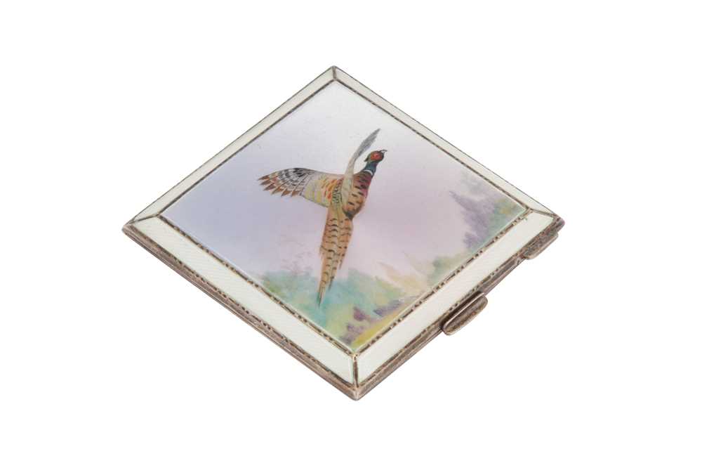 Lot 51 - A George VI sterling silver and guilloche enamel compact, Birmingham 1951 by Henry Clifford Davis