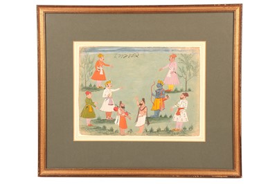 Lot 352 - AN ILLUSTRATION FROM A RAMAYANA SERIES: RAMA AND BHARATA MEETING IN THE FOREST