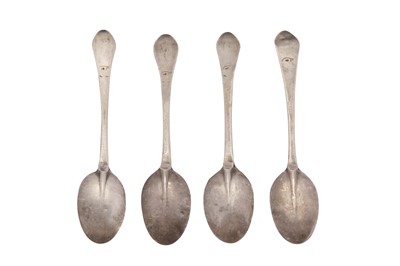 Lot 414 - A set of four George I Irish provincial silver toy teaspoons, Limerick circa 1715 by Jonathon Buck I (active 1698-1725)