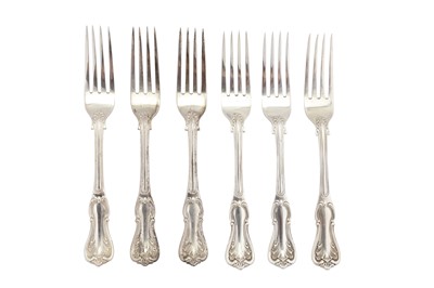 Lot 288 - A set of six Victorian sterling silver table forks, London 1847 by George Adams of Chawner and Co