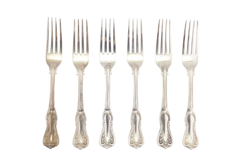 Lot 289 - A set of six Victorian sterling silver table forks, London 1847 by George Adams of Chawner and Co