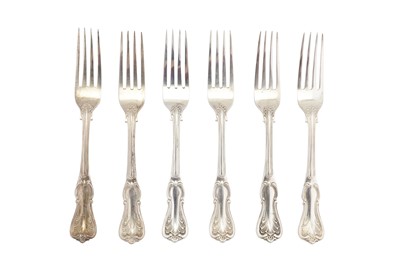 Lot 289 - A set of six Victorian sterling silver table forks, London 1847 by George Adams of Chawner and Co