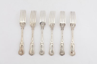 Lot 289 - A set of six Victorian sterling silver table forks, London 1847 by George Adams of Chawner and Co