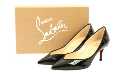 Lot 1300 - Christian Louboutin Black Patent Grunina Heels - Size 38.5