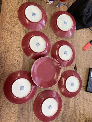 Lot 78 - A SET OF NINE CHINESE COPPER RED GLAZE DISHES.