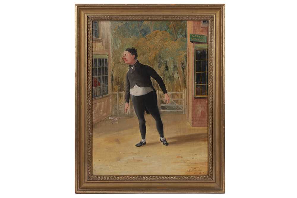 Lot 162 - AN EARLY VICTORIAN PRIMITIVE SCHOOL PAINTING OF THEATRICAL INTEREST