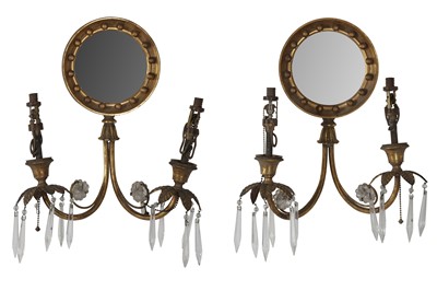 Lot 137 - A PAIR OF VERY UNUSUAL WALL MOUNTED LIGHTING APPLIQUES IN THE MANNER OF REGENCY MIRRORS