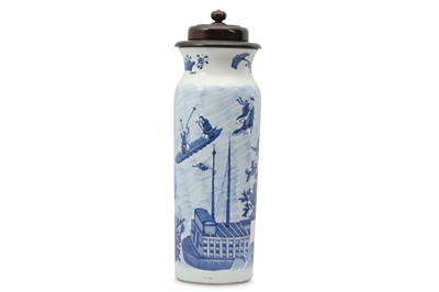 Lot 663 - A CHINESE BLUE AND WHITE SLEEVE VASE.