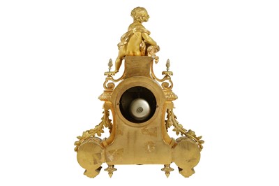 Lot 192 - A MID 19TH CENTURY FRENCH GILT BRONZE AND PORCELAIN MOUNTED FIGURAL MANTEL CLOCK