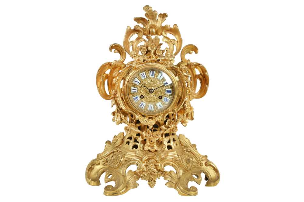 Lot 185 - A MID 19TH CENTURY FRENCH GILT BRONZE MANTEL CLOCK SIGNED LEON LANDAU, PARIS