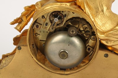 Lot 437 - A FRENCH GILT BRONZE FIGURAL MANTLE CLOCK, 19TH CENTURY AND LATER