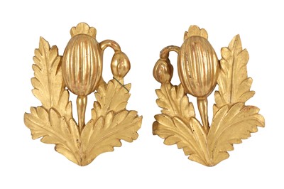 Lot 180 - A PAIR OF GILT WOOD APPLIQUES IN THE FORM OF POPPIES, 18TH CENTURY