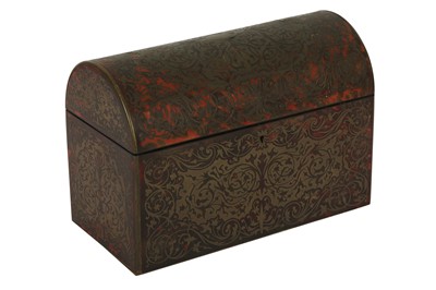 Lot 516 - A late 19th century French red tortoiseshell and cut brass Boulle style stationary box