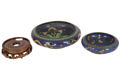 Lot 365 - Two 20th century Chinese blue cloisonne bowls