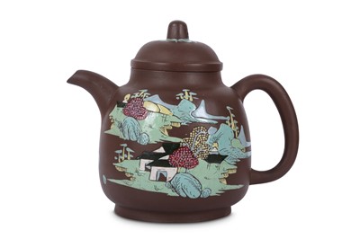 Lot 613 - A CHINESE YIXING ZISHA 'LANDSCAPE' TEAPOT AND COVER.