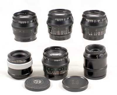 Lot 673 - Four Jupiter 8 50mm Lenses & Leitz Focotar Ental Enlarging Lenses