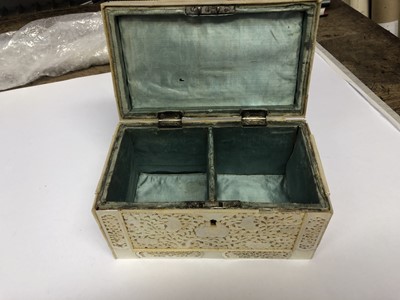 Lot 41 - A CHINESE CARVED MOTHER-OF-PEARL RECTANGULAR TEA CADDY.