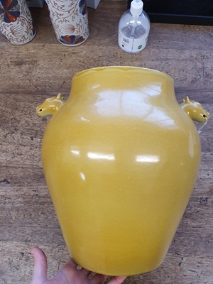 Lot 918 - A LARGE CHINESE LEMON YELLOW-GLAZED VASE.