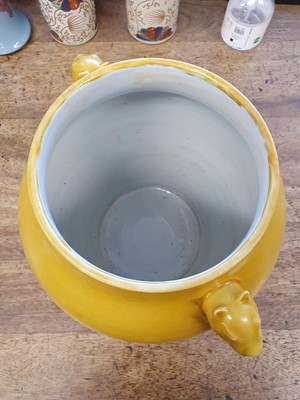 Lot 918 - A LARGE CHINESE LEMON YELLOW-GLAZED VASE.