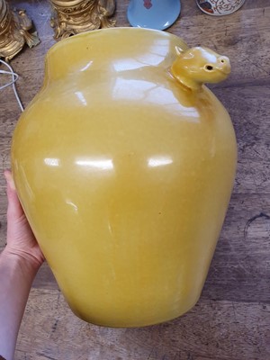 Lot 918 - A LARGE CHINESE LEMON YELLOW-GLAZED VASE.