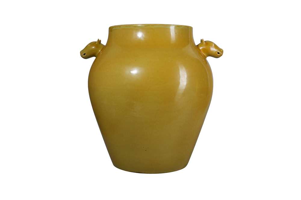 Lot 918 - A LARGE CHINESE LEMON YELLOW-GLAZED VASE.