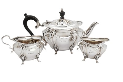 Lot 327 - An Edwardian sterling silver three-piece bachelor tea set, Sheffield 1902 by William Mammatt & Son