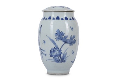 Lot 680 - A CHINESE BLUE AND WHITE 'BLOSSOMS' JAR AND COVER.