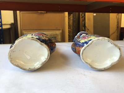 Lot 469 - A PAIR OF CHINESE MANDARIN PALLET VASES AND COVERS.