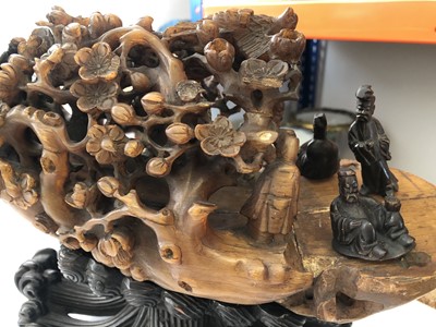 Lot 65 - λ A LARGE AND IMPRESSIVE CHINESE RHINOCEROS HORN 'IMMORTALS' RAFT' CARVING.