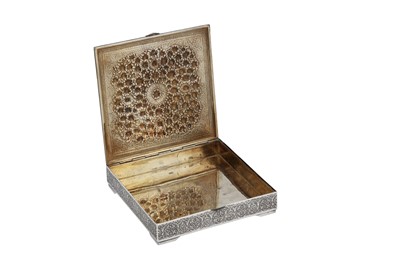 Lot 217 - A large mid-20th century Iranian (Persian) silver cigarette box, Isfahan circa 1950, mark of Parvaresh