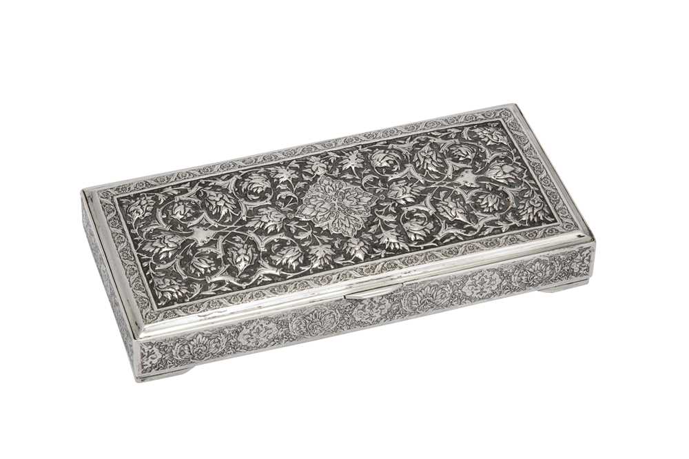 Lot 216 - A mid-20th century Iranian (Persian) silver cigarette box, Isfahan circa 1950 mark of Bagher Parvaresh (c.1910-1978, master 1928)