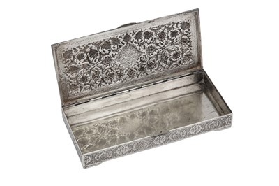 Lot 216 - A mid-20th century Iranian (Persian) silver cigarette box, Isfahan circa 1950 mark of Bagher Parvaresh (c.1910-1978, master 1928)