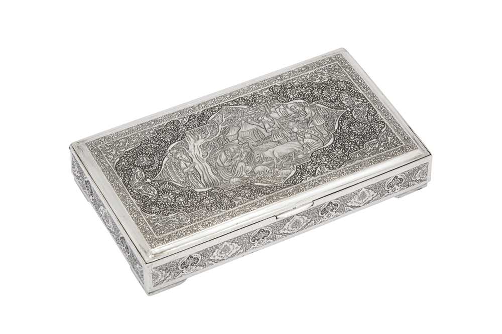 Lot 218 - A mid-20th century Iranian (Persian) silver cigarette box, Isfahan circa 1950 signed Lahiji