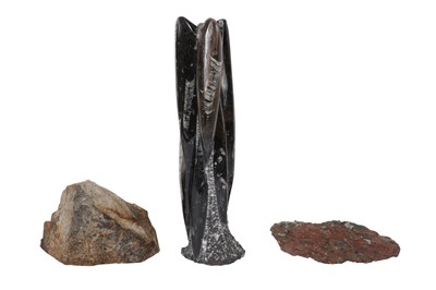 Lot 24 - AN ORTHOCERAS FOSSIL AND TWO GEODE SPECIMENS