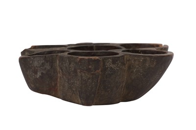 Lot 65 - AN ANCIENT CHINESE PERIOD CARVED WOODEN CEREMONIAL LOTUS BOWL