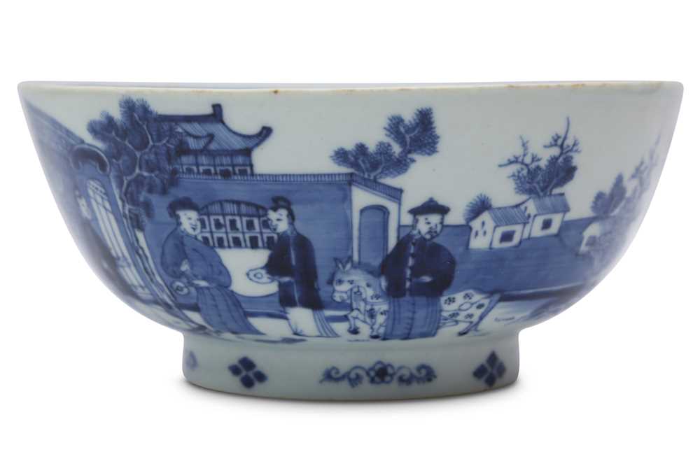 Lot 39 - A CHINESE BLUE AND WHITE 'LANDSCAPE' BOWL.