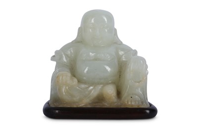 Lot 536 - A CHINESE PALE CELADON JADE FIGURE OF BUDAI HESHANG.