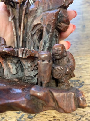 Lot 50 - A CHINESE BAMBOO-ROOT 'SCHOLAR AND ATTENDANT' CARVING.