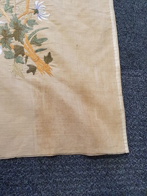 Lot 387 - A VIETNAMESE YELLOW-GROUND EMBROIDERED TEXTILE PANEL.