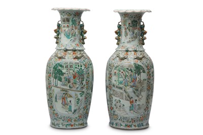 Lot 561 - A PAIR OF LARGE CHINESE FAMILLE VERTE VASES.