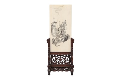 Lot 343 - λ A CHINESE IVORY 'IMMORTALS' TABLE SCREEN.