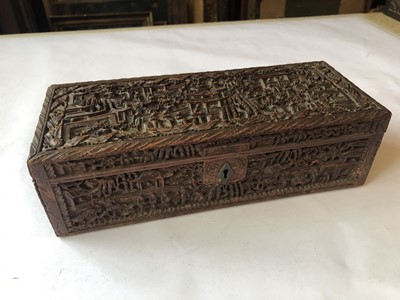 Lot 487 - A CHINESE CANTON CARVED WOOD BOX.