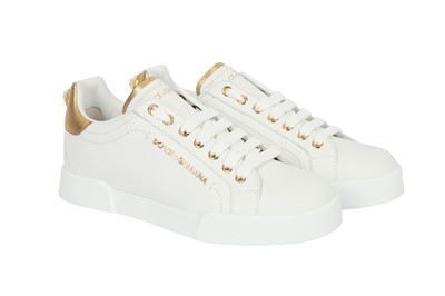 Lot 494 - Dolce & Gabbana White Portofino Pearl Trainers - Size 38