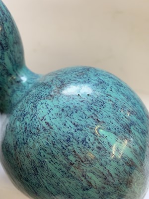 Lot 46 - A CHINESE ROBIN'S EGG-GLAZED DOUBLE GOURD VASE.