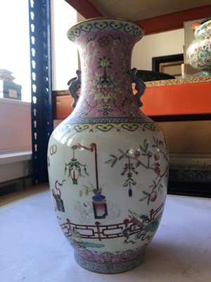 Lot 572 - A CHINESE FAMILLE ROSE 'PRECIOUS OBJECTS' VASE.