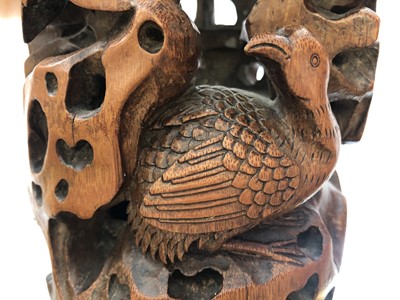 Lot 386 - A CHINESE BAMBOO 'QUAIL' CARVING.