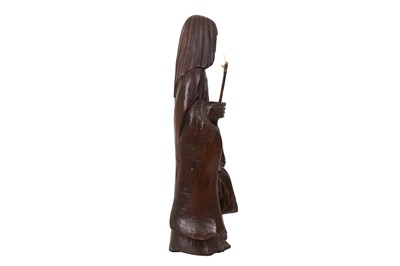 Lot 75 - A LATE 19TH /  EARLY 20TH CENTURY JAPANESE CARVED WOODEN FIGURE OF A SHOJO